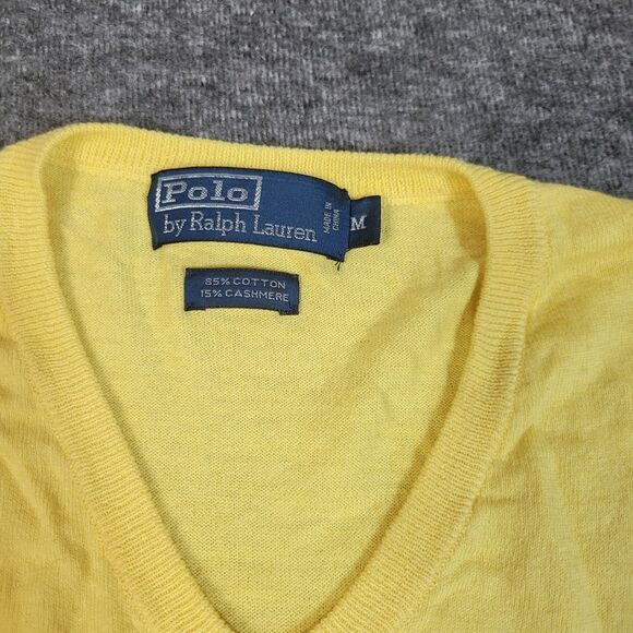 Vtg 90's Polo Ralph Lauren Men's Sweater Size M Yellow Cashmere V-Neck Pony Less - Picture 3 of 8